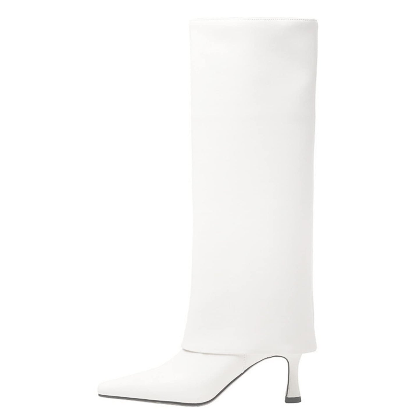 Women's Stiletto Heel Knee High Boots Square Toe Slip On Fold Over Boots For Women Leather Comfortable Dress Tall Boots