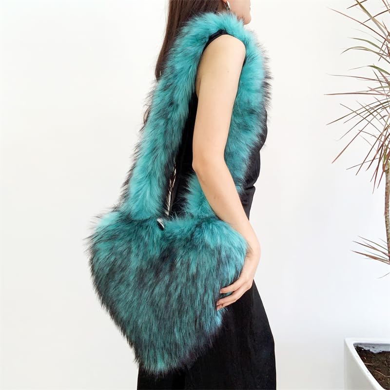 Cookies Heart Shaped Furry Purse for Women Large Soft Shoulder Bag Fluffy Faux Fur Trendy Y2K Girls Handbag