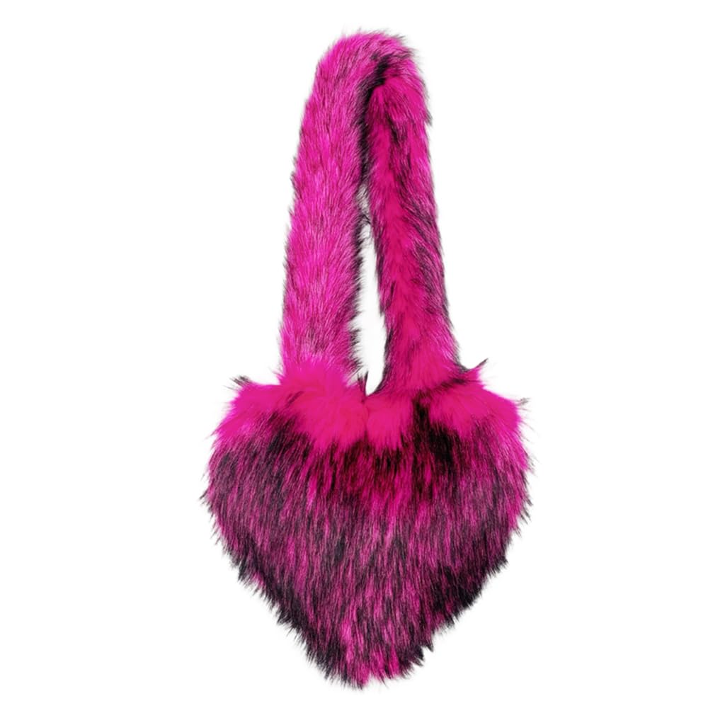 Cookies Heart Shaped Furry Purse for Women Large Soft Shoulder Bag Fluffy Faux Fur Trendy Y2K Girls Handbag