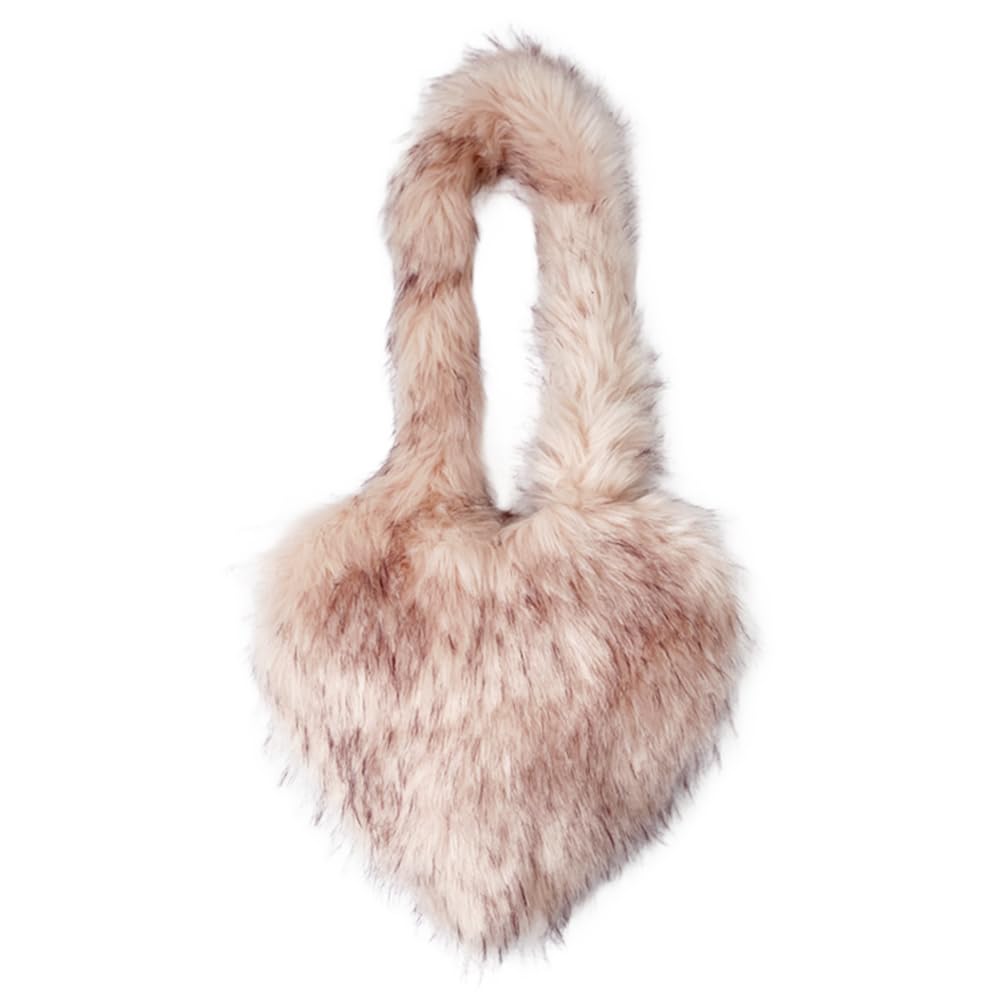 Cookies Heart Shaped Furry Purse for Women Large Soft Shoulder Bag Fluffy Faux Fur Trendy Y2K Girls Handbag