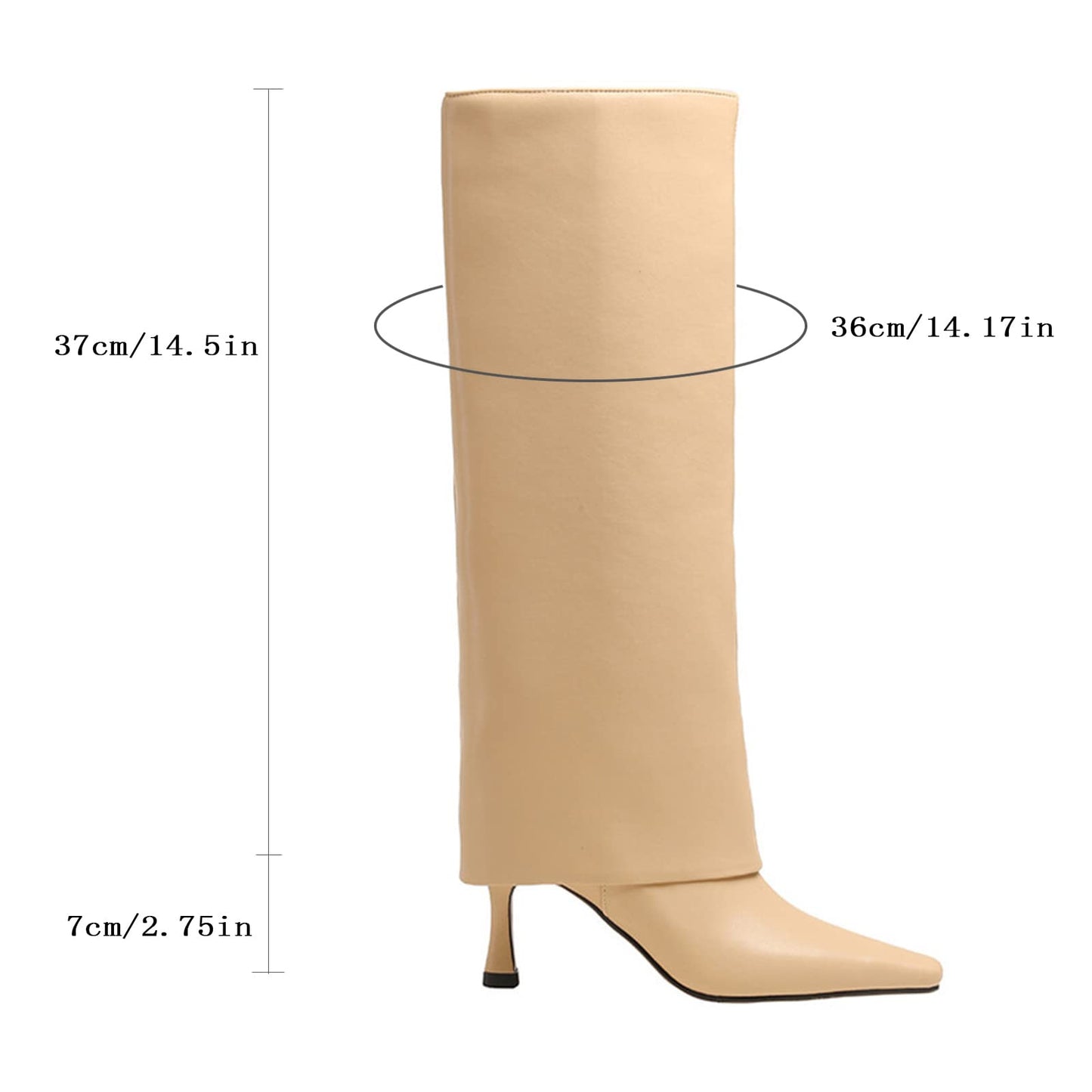Women's Stiletto Heel Knee High Boots Square Toe Slip On Fold Over Boots For Women Leather Comfortable Dress Tall Boots