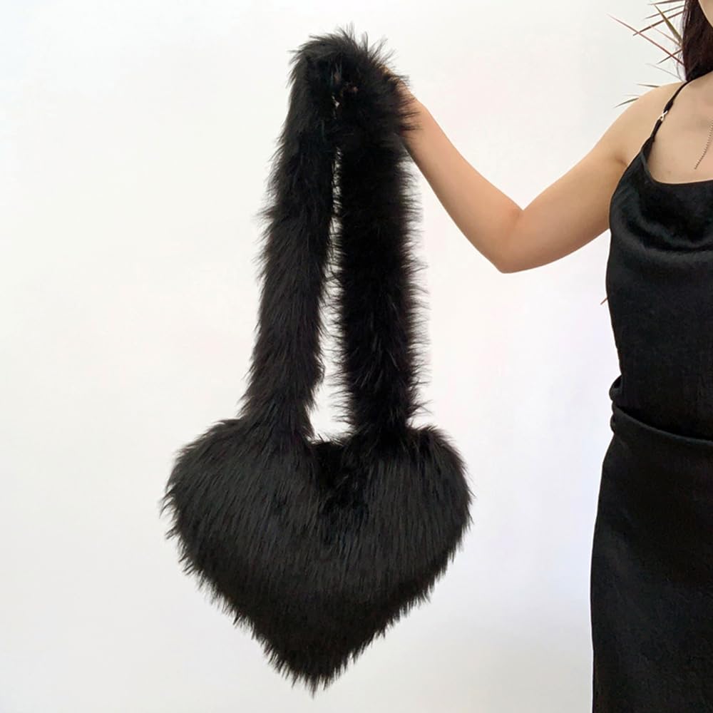Cookies Heart Shaped Furry Purse for Women Large Soft Shoulder Bag Fluffy Faux Fur Trendy Y2K Girls Handbag