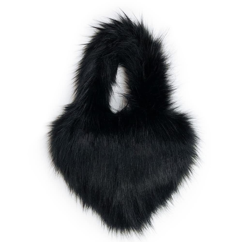 Cookies Heart Shaped Furry Purse for Women Large Soft Shoulder Bag Fluffy Faux Fur Trendy Y2K Girls Handbag