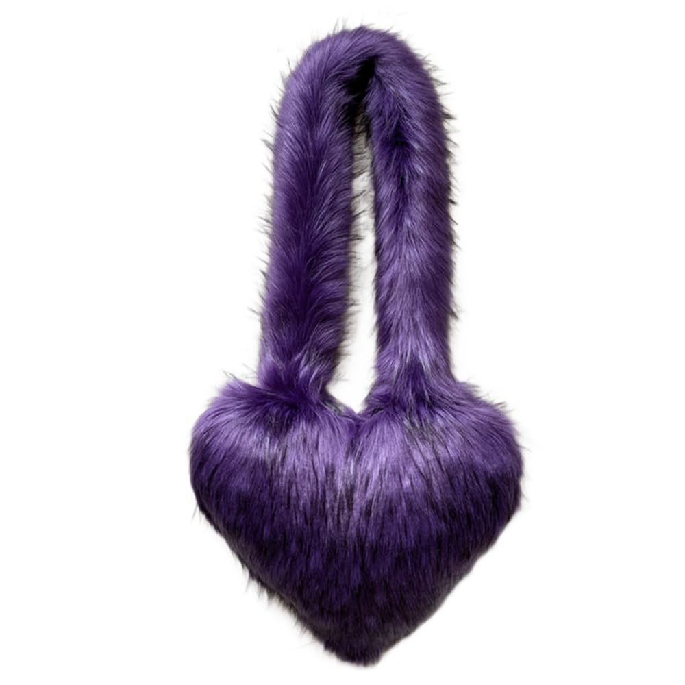 Cookies Heart Shaped Furry Purse for Women Large Soft Shoulder Bag Fluffy Faux Fur Trendy Y2K Girls Handbag