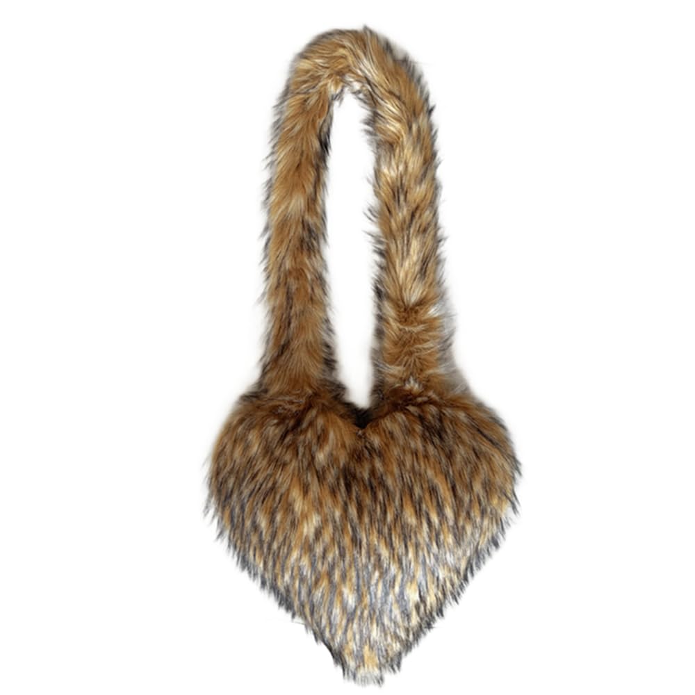 Cookies Heart Shaped Furry Purse for Women Large Soft Shoulder Bag Fluffy Faux Fur Trendy Y2K Girls Handbag