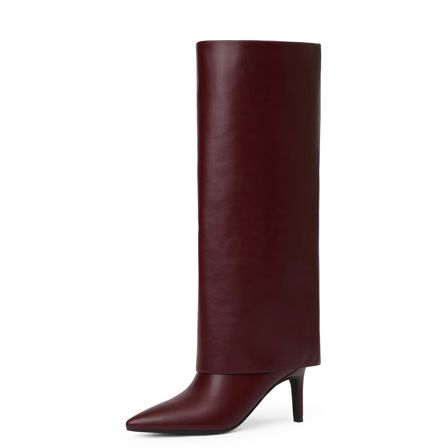 Knee High Boots Women Fold Over Boots Pointed Toe Stiletto Heel