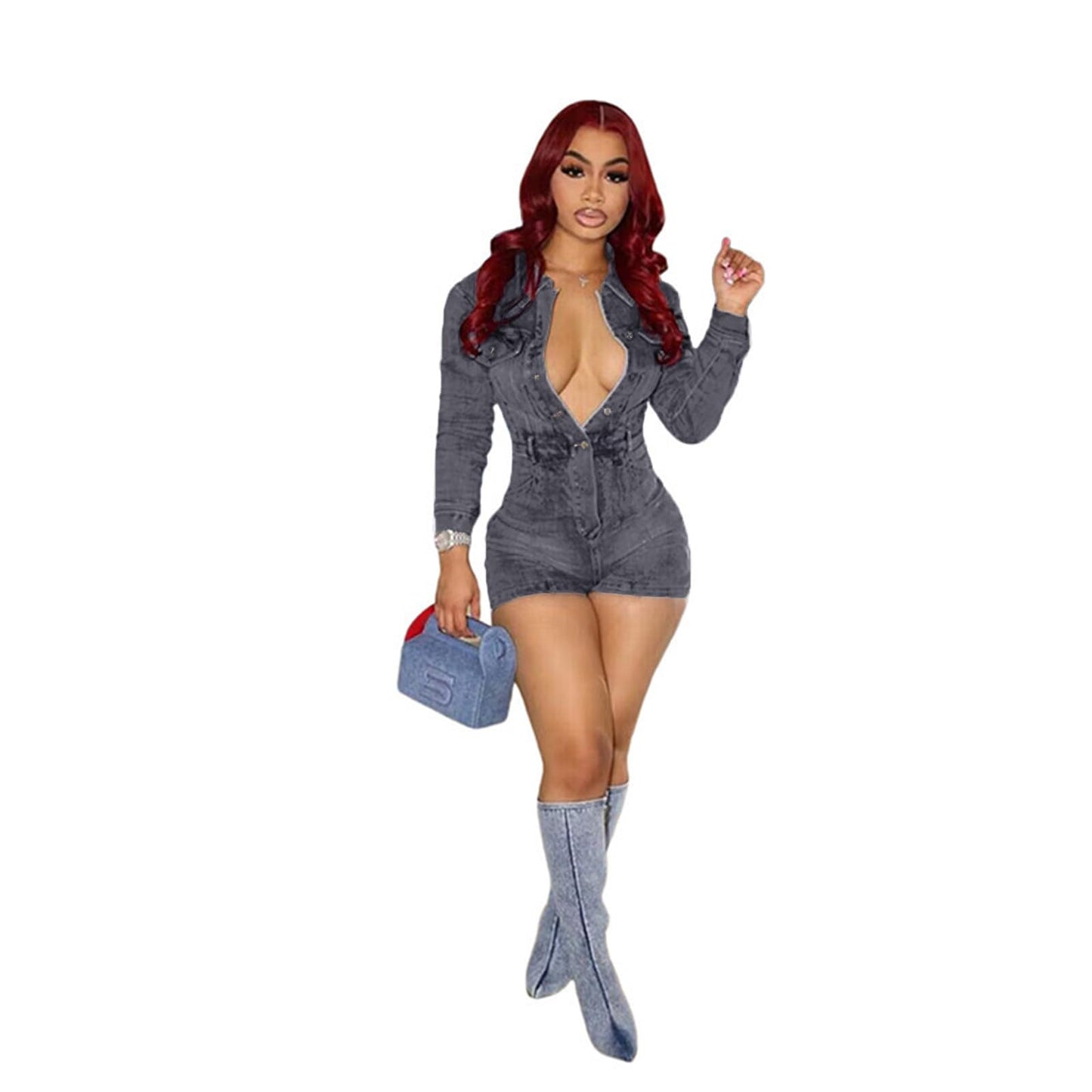 Cookies Short Denim Jumpsuit Rompers with Pockets