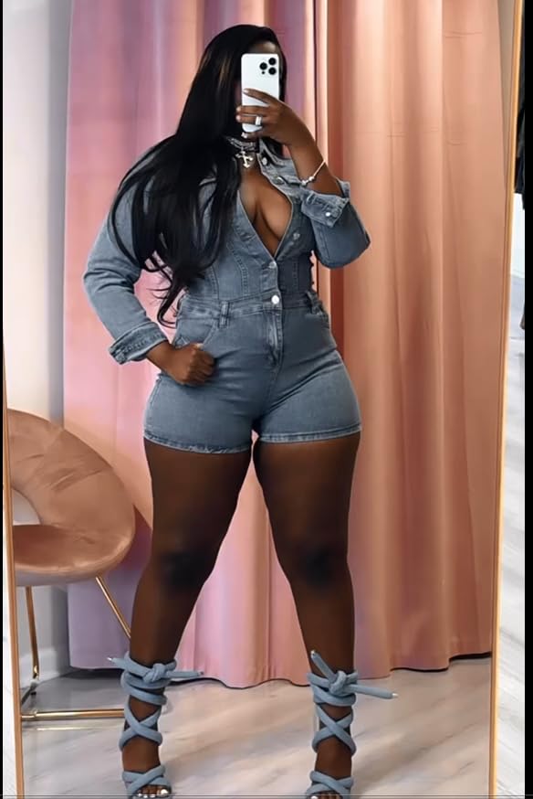 Cookies Short Denim Jumpsuit Rompers with Pockets