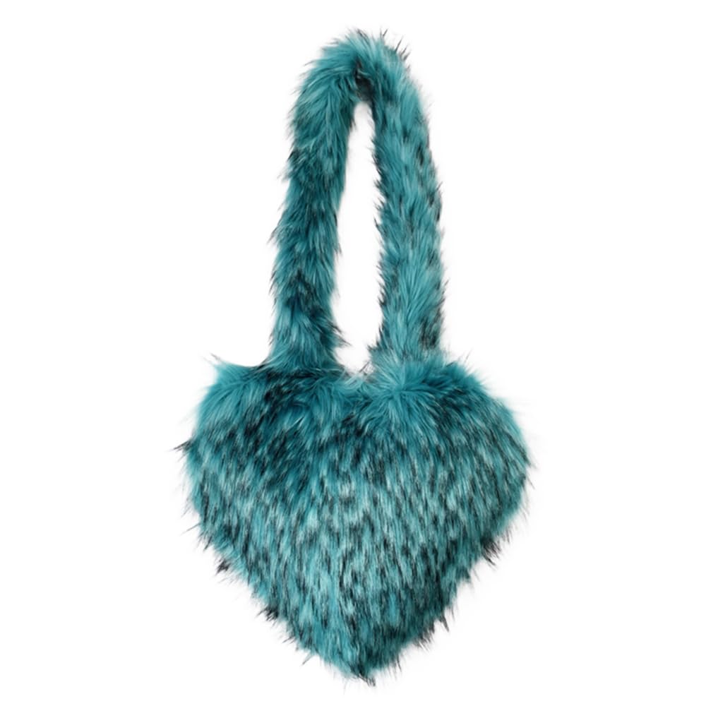 Cookies Heart Shaped Furry Purse for Women Large Soft Shoulder Bag Fluffy Faux Fur Trendy Y2K Girls Handbag