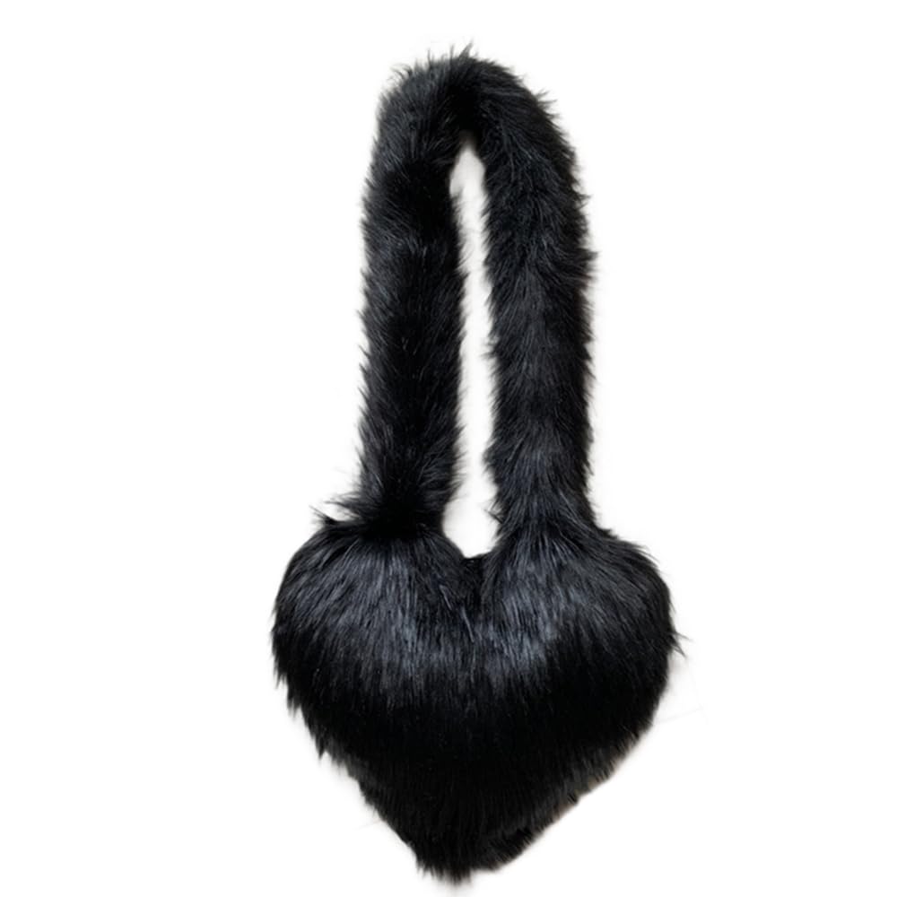 Cookies Heart Shaped Furry Purse for Women Large Soft Shoulder Bag Fluffy Faux Fur Trendy Y2K Girls Handbag