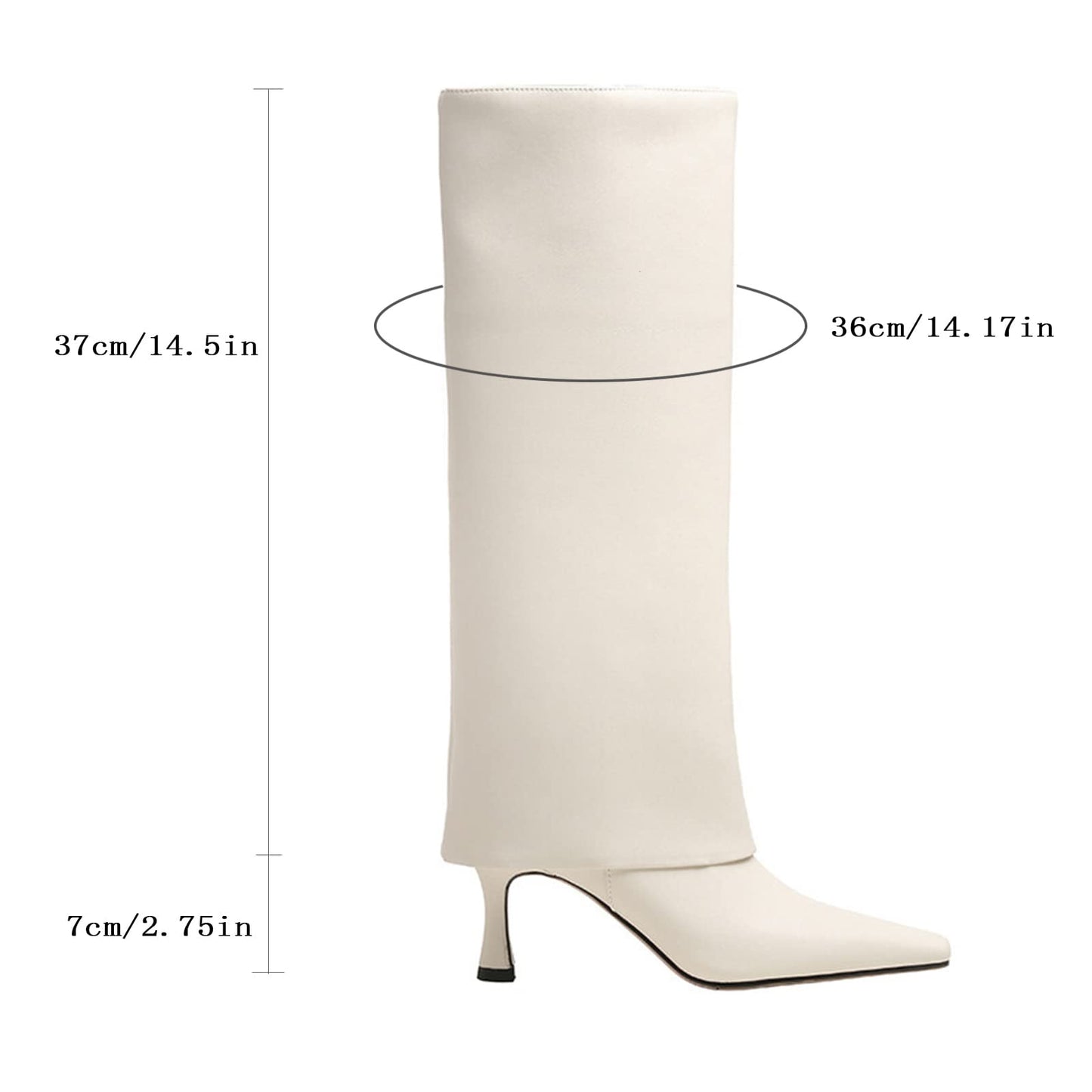 Women's Stiletto Heel Knee High Boots Square Toe Slip On Fold Over Boots For Women Leather Comfortable Dress Tall Boots