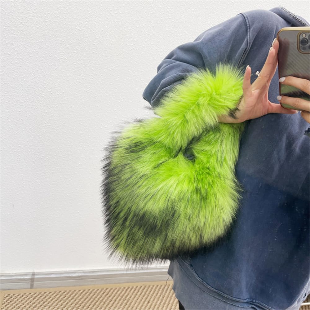 Cookies Heart Shaped Furry Purse for Women Large Soft Shoulder Bag Fluffy Faux Fur Trendy Y2K Girls Handbag