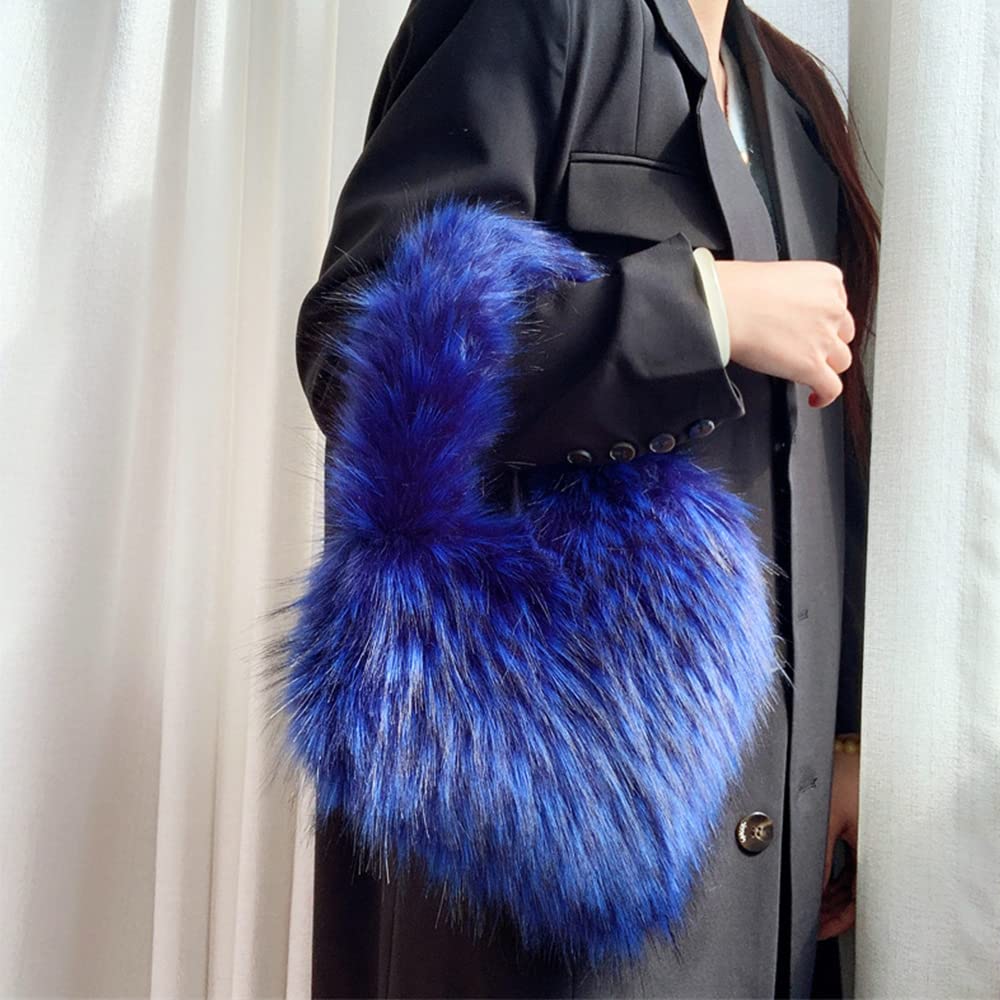 Cookies Heart Shaped Furry Purse for Women Large Soft Shoulder Bag Fluffy Faux Fur Trendy Y2K Girls Handbag
