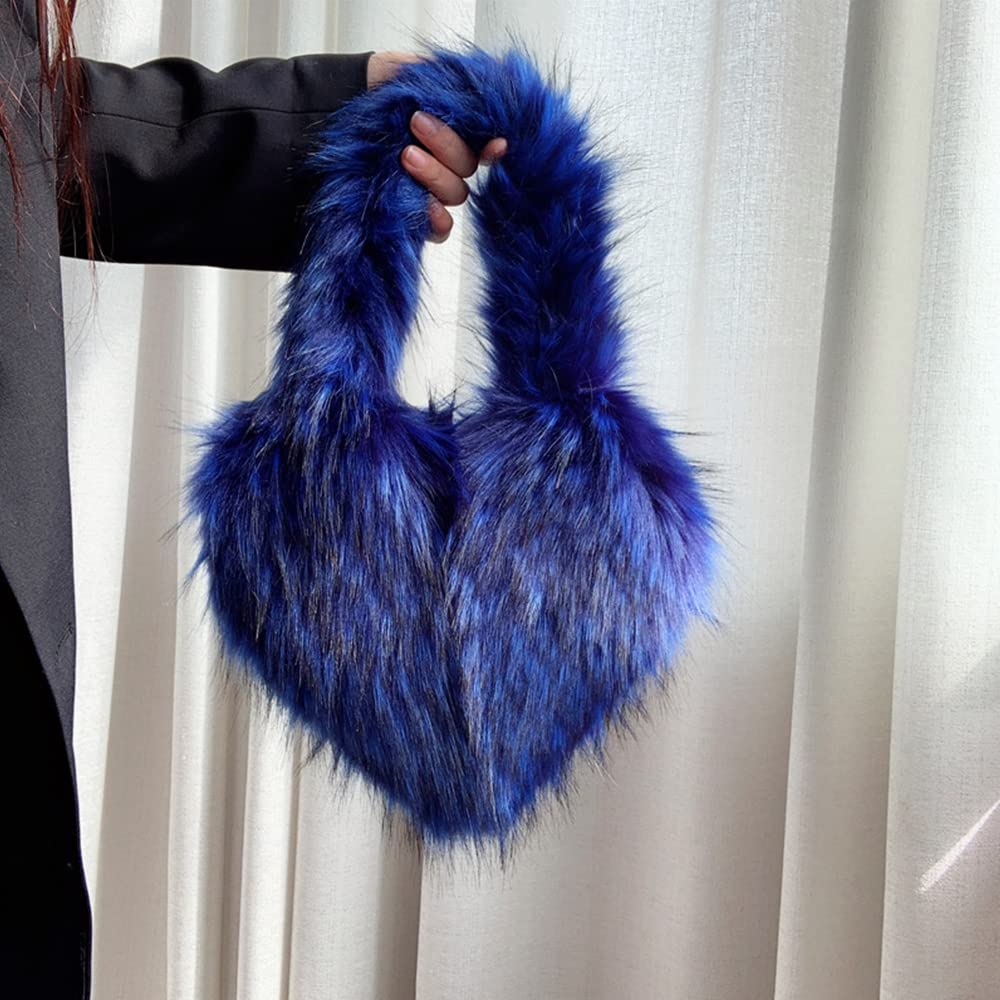 Cookies Heart Shaped Furry Purse for Women Large Soft Shoulder Bag Fluffy Faux Fur Trendy Y2K Girls Handbag