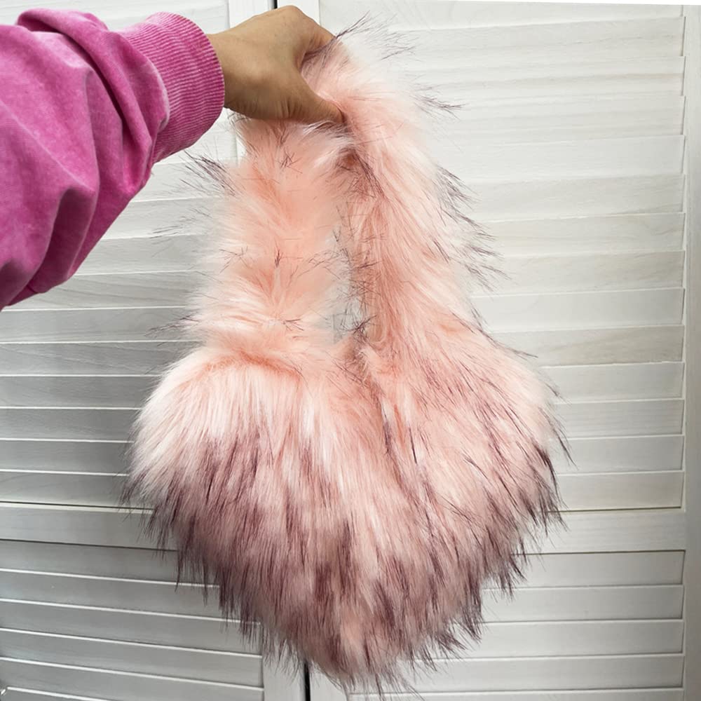 Cookies Heart Shaped Furry Purse for Women Large Soft Shoulder Bag Fluffy Faux Fur Trendy Y2K Girls Handbag