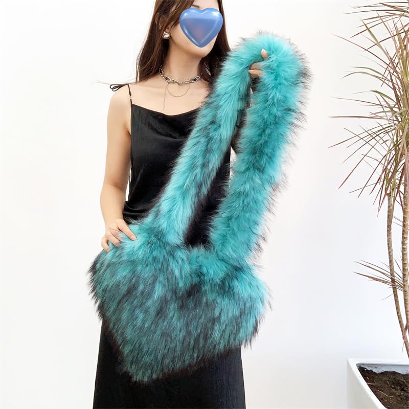 Cookies Heart Shaped Furry Purse for Women Large Soft Shoulder Bag Fluffy Faux Fur Trendy Y2K Girls Handbag