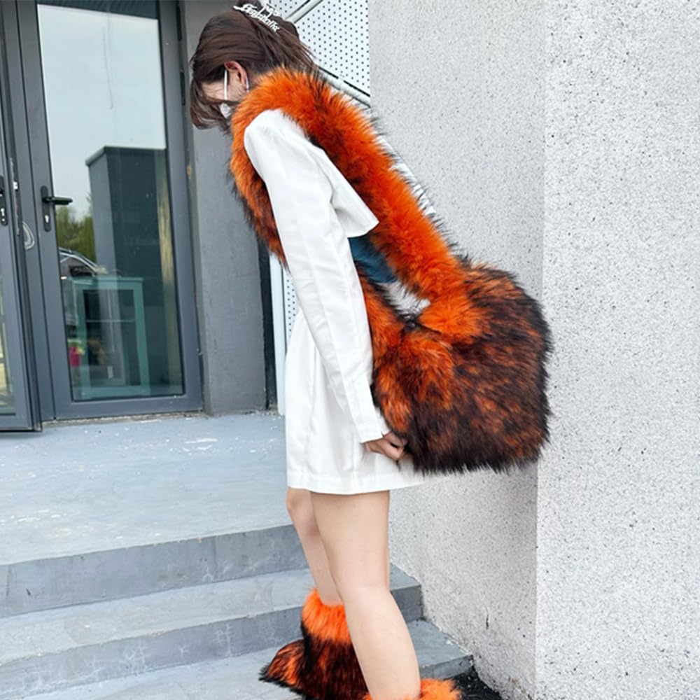 Cookies Heart Shaped Furry Purse for Women Large Soft Shoulder Bag Fluffy Faux Fur Trendy Y2K Girls Handbag