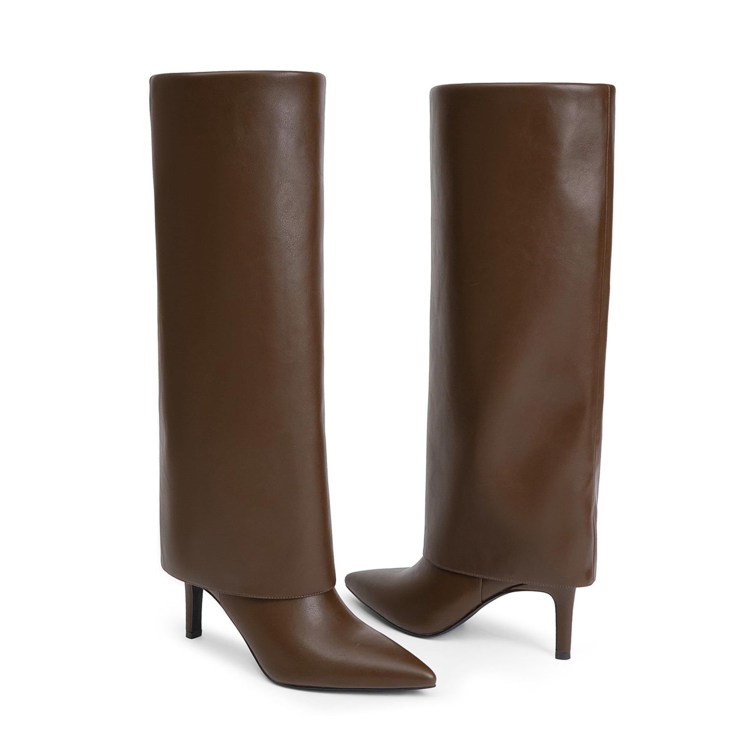 Knee High Boots Women Fold Over Boots Pointed Toe Stiletto Heel