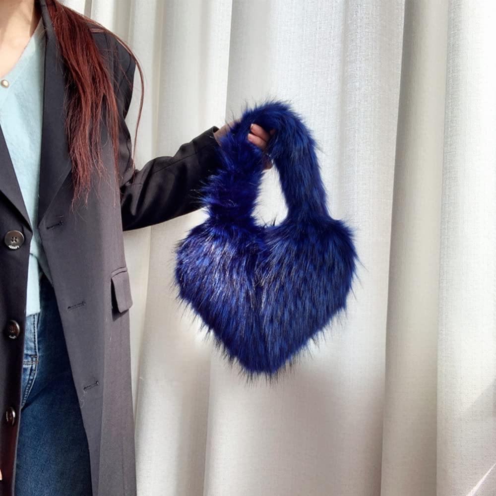Cookies Heart Shaped Furry Purse for Women Large Soft Shoulder Bag Fluffy Faux Fur Trendy Y2K Girls Handbag