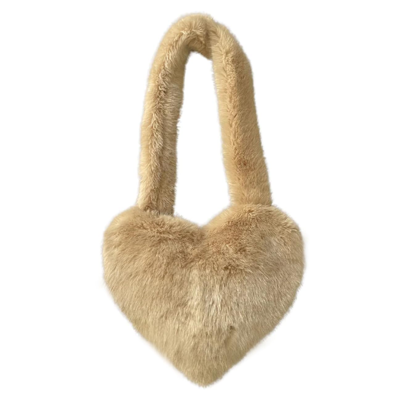 Cookies Heart Shaped Furry Purse for Women Large Soft Shoulder Bag Fluffy Faux Fur Trendy Y2K Girls Handbag