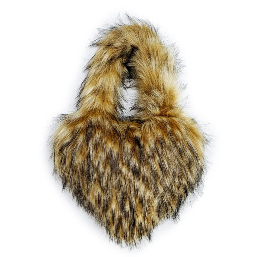 Cookies Heart Shaped Furry Purse for Women Large Soft Shoulder Bag Fluffy Faux Fur Trendy Y2K Girls Handbag