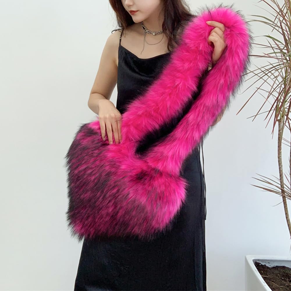 Cookies Heart Shaped Furry Purse for Women Large Soft Shoulder Bag Fluffy Faux Fur Trendy Y2K Girls Handbag