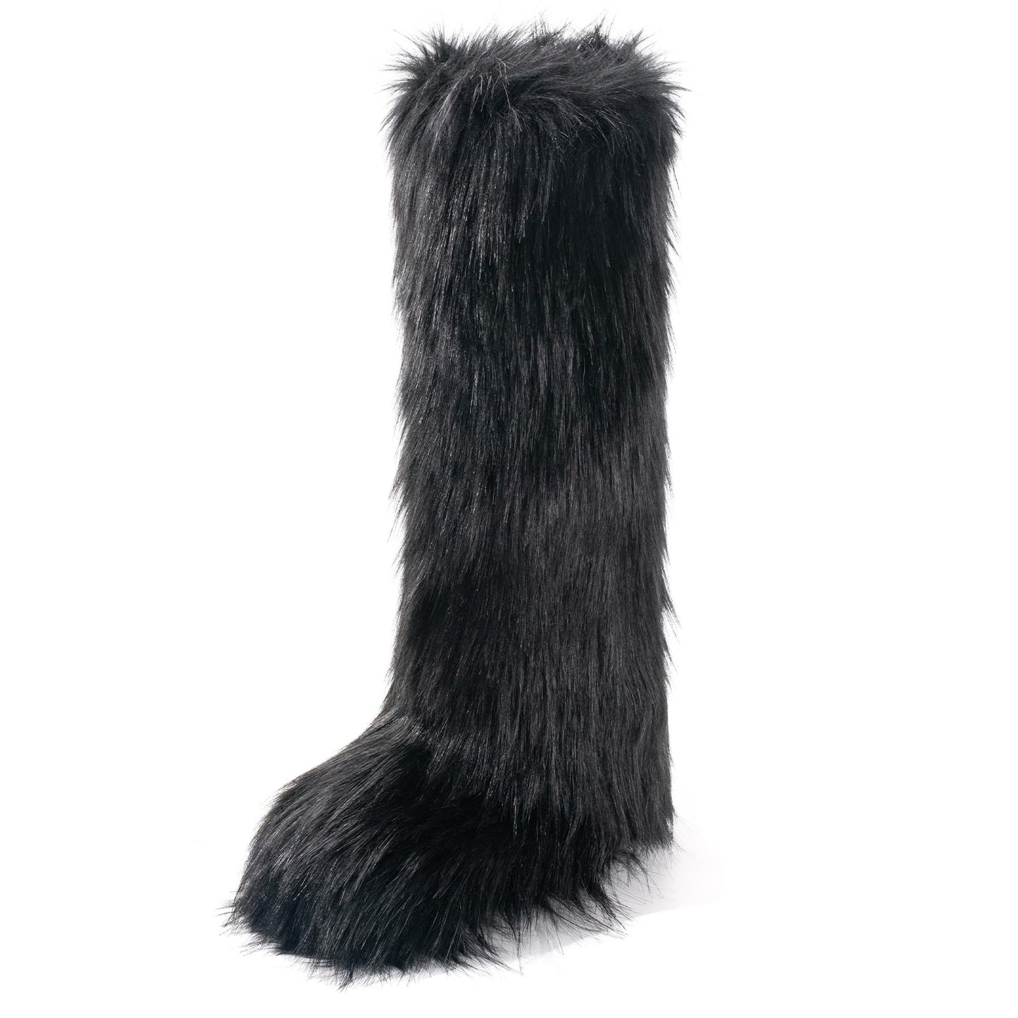Cookies Women's Faux Fur Boot Furry Fluffy Round Toe Suede Winter Comfy Plush Warm Short Outdoor Indoor Flat Shoes Knee-High Boots