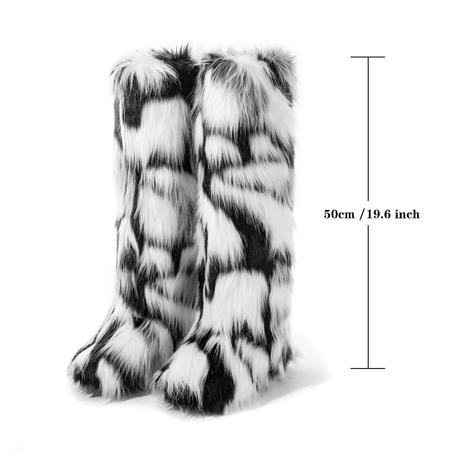 Cookies Women's Faux Fur Boot Furry Fluffy Round Toe Suede Winter Comfy Plush Warm Short Outdoor Indoor Flat Shoes Knee-High Boots
