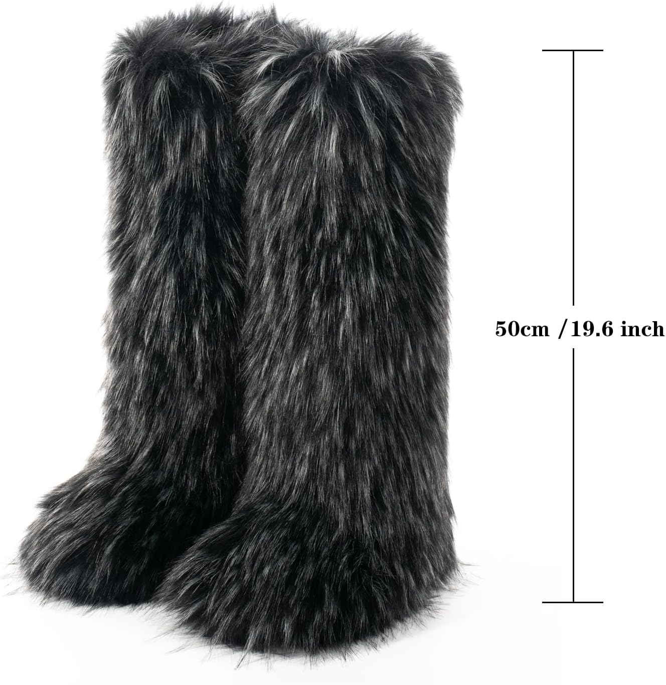 Cookies Women's Faux Fur Boot Furry Fluffy Round Toe Suede Winter Comfy Plush Warm Short Outdoor Indoor Flat Shoes Knee-High Boots