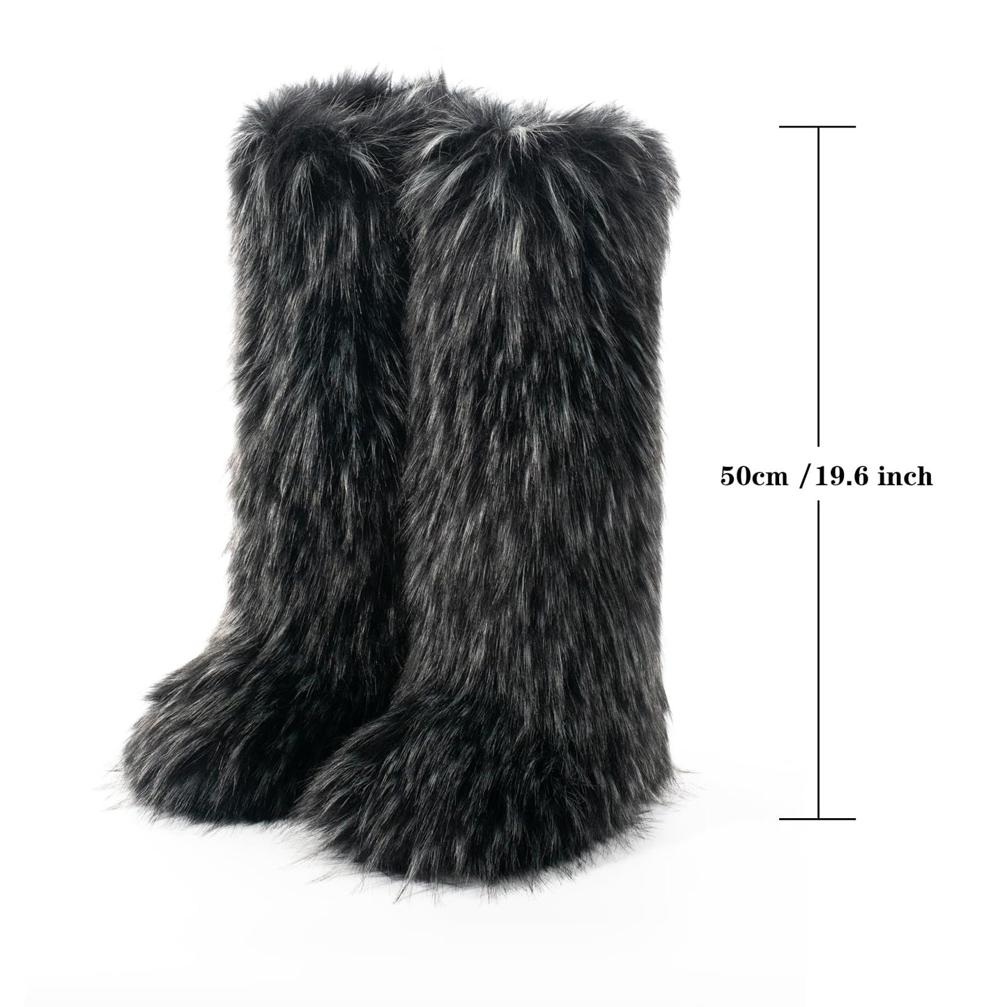 Cookies Women's Faux Fur Boot Furry Fluffy Round Toe Suede Winter Comfy Plush Warm Short Outdoor Indoor Flat Shoes Knee-High Boots