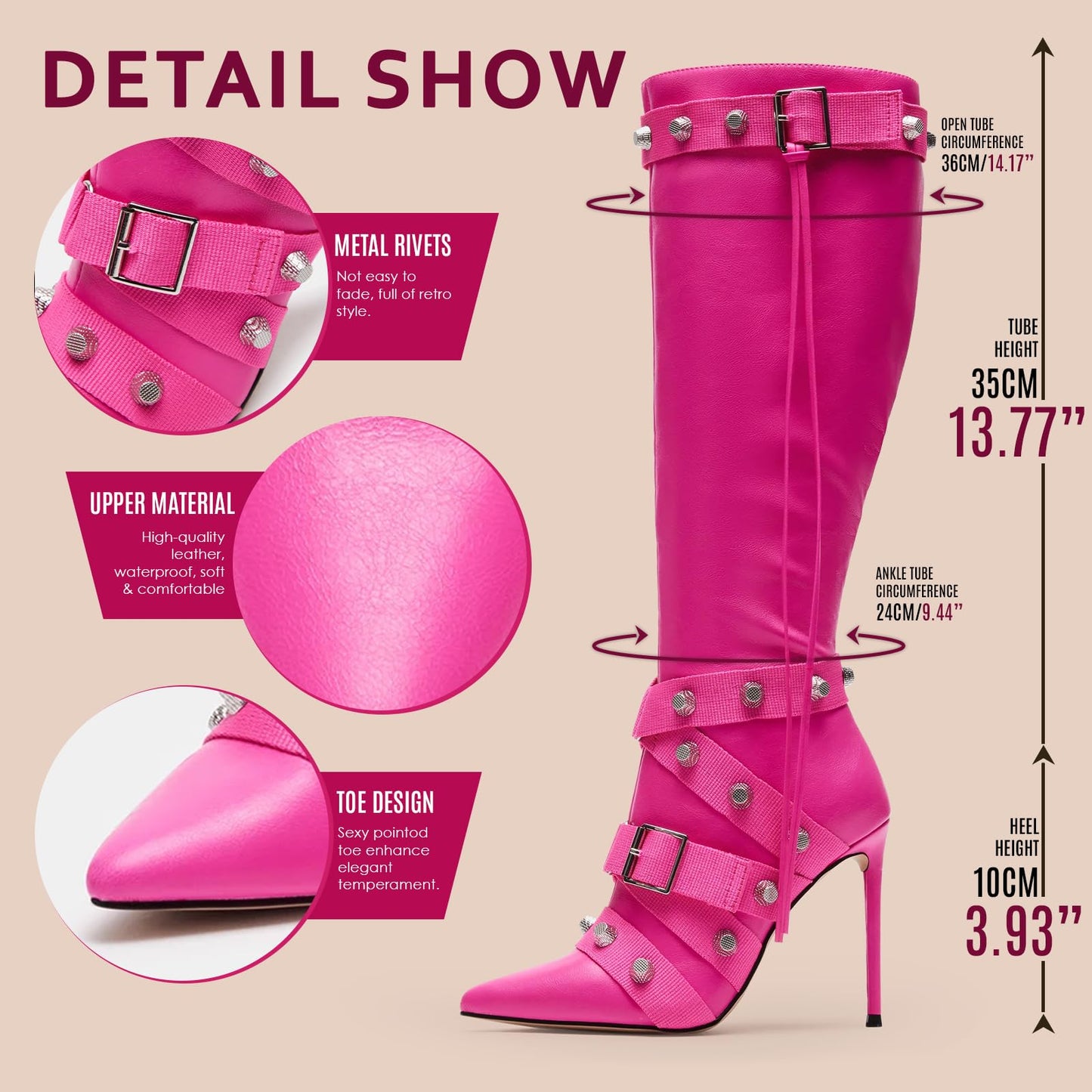 Cookies Stiletto Boots Heels Side Zipper Buckle Tassel Boots Sexy Ladies