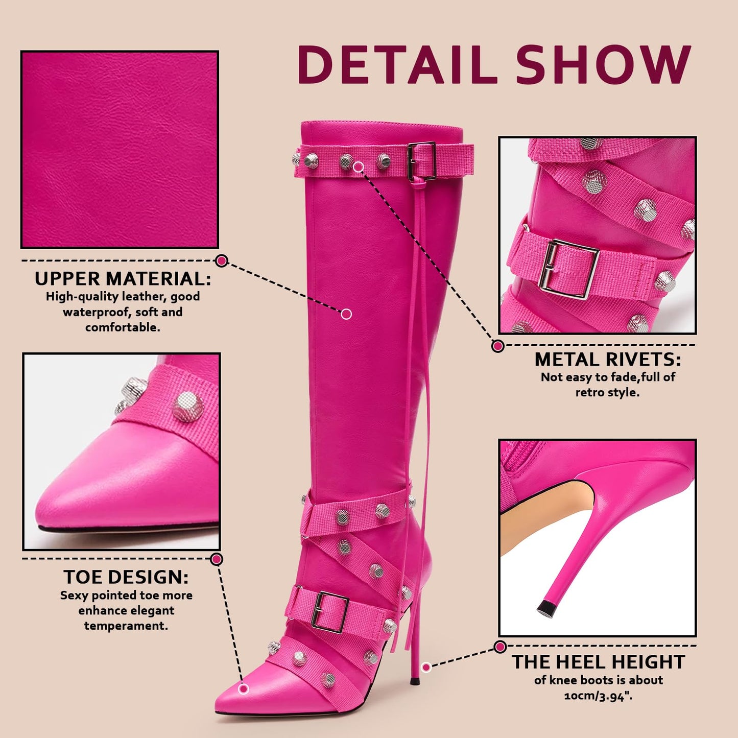 Cookies Stiletto Boots Heels Side Zipper Buckle Tassel Boots Sexy Ladies