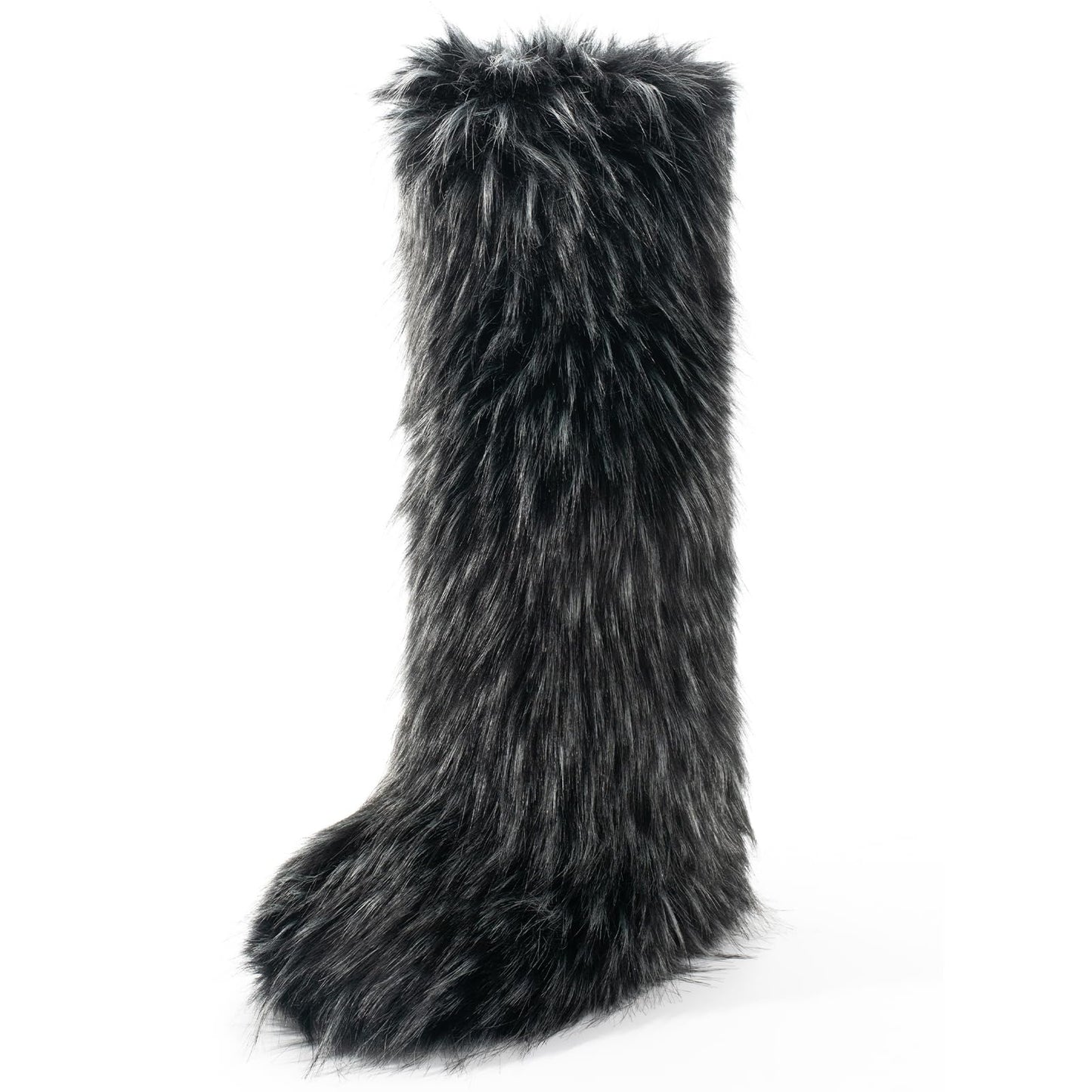 Cookies Women's Faux Fur Boot Furry Fluffy Round Toe Suede Winter Comfy Plush Warm Short Outdoor Indoor Flat Shoes Knee-High Boots