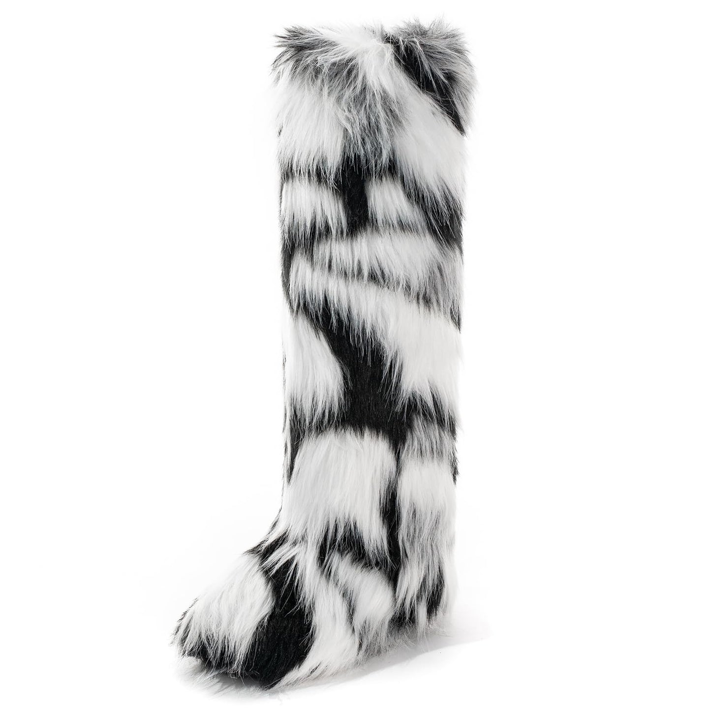 Cookies Women's Faux Fur Boot Furry Fluffy Round Toe Suede Winter Comfy Plush Warm Short Outdoor Indoor Flat Shoes Knee-High Boots