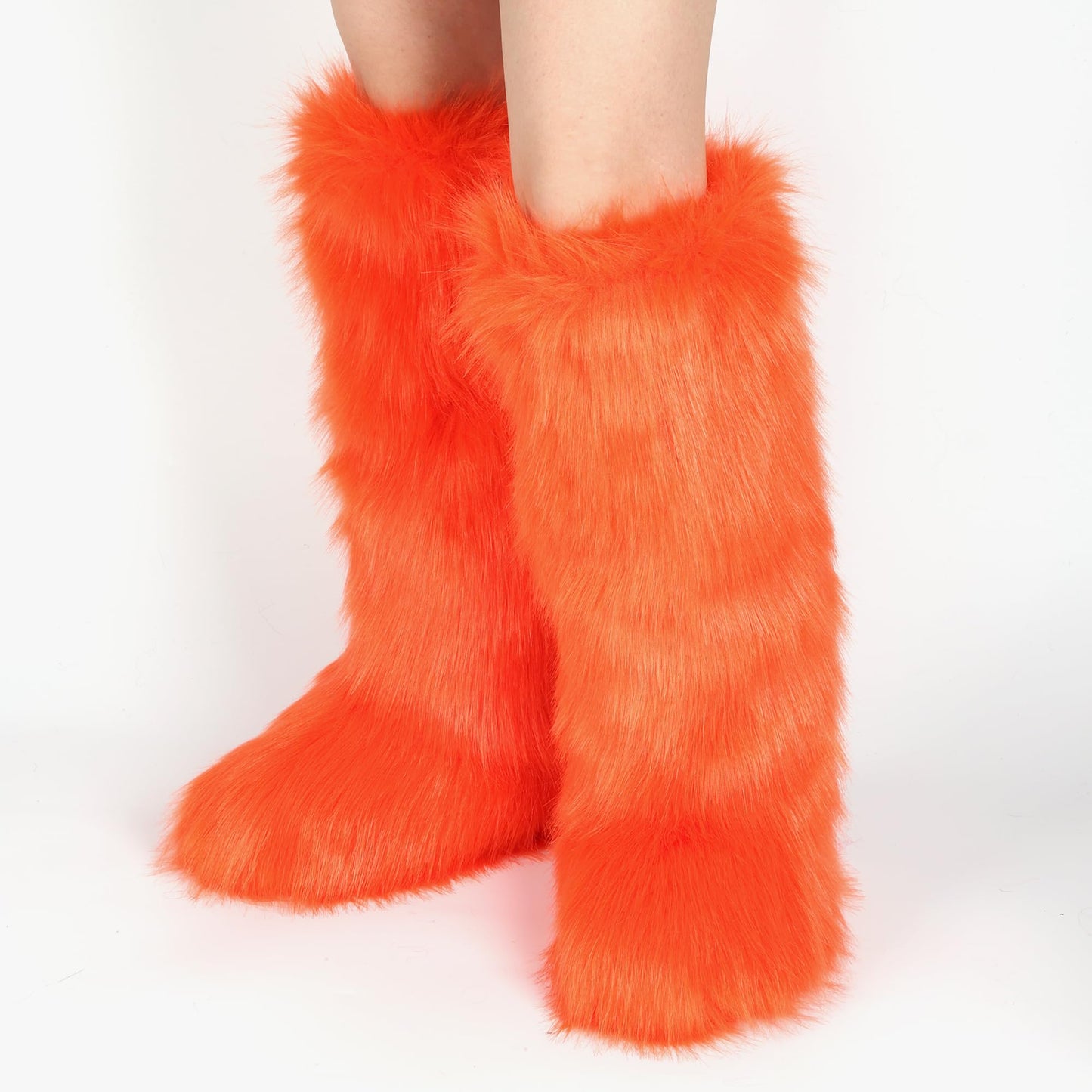 Cookies Women's Faux Fur Boot Furry Fluffy Round Toe Suede Winter Comfy Plush Warm Short Outdoor Indoor Flat Shoes Knee-High Boots
