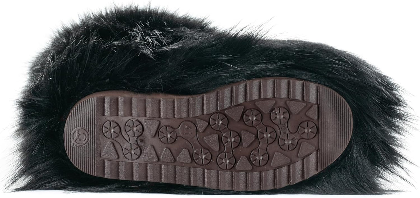 Cookies Women's Faux Fur Boot Furry Fluffy Round Toe Suede Winter Comfy Plush Warm Short Outdoor Indoor Flat Shoes Knee-High Boots