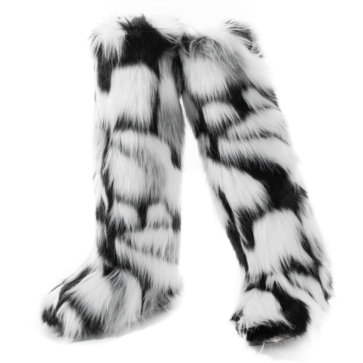 Cookies Women's Faux Fur Boot Furry Fluffy Round Toe Suede Winter Comfy Plush Warm Short Outdoor Indoor Flat Shoes Knee-High Boots
