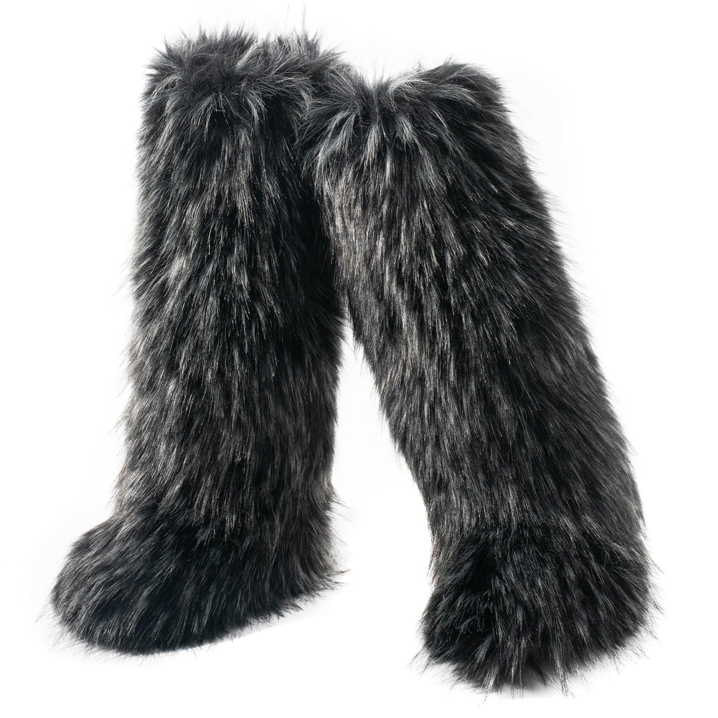 Cookies Women's Faux Fur Boot Furry Fluffy Round Toe Suede Winter Comfy Plush Warm Short Outdoor Indoor Flat Shoes Knee-High Boots