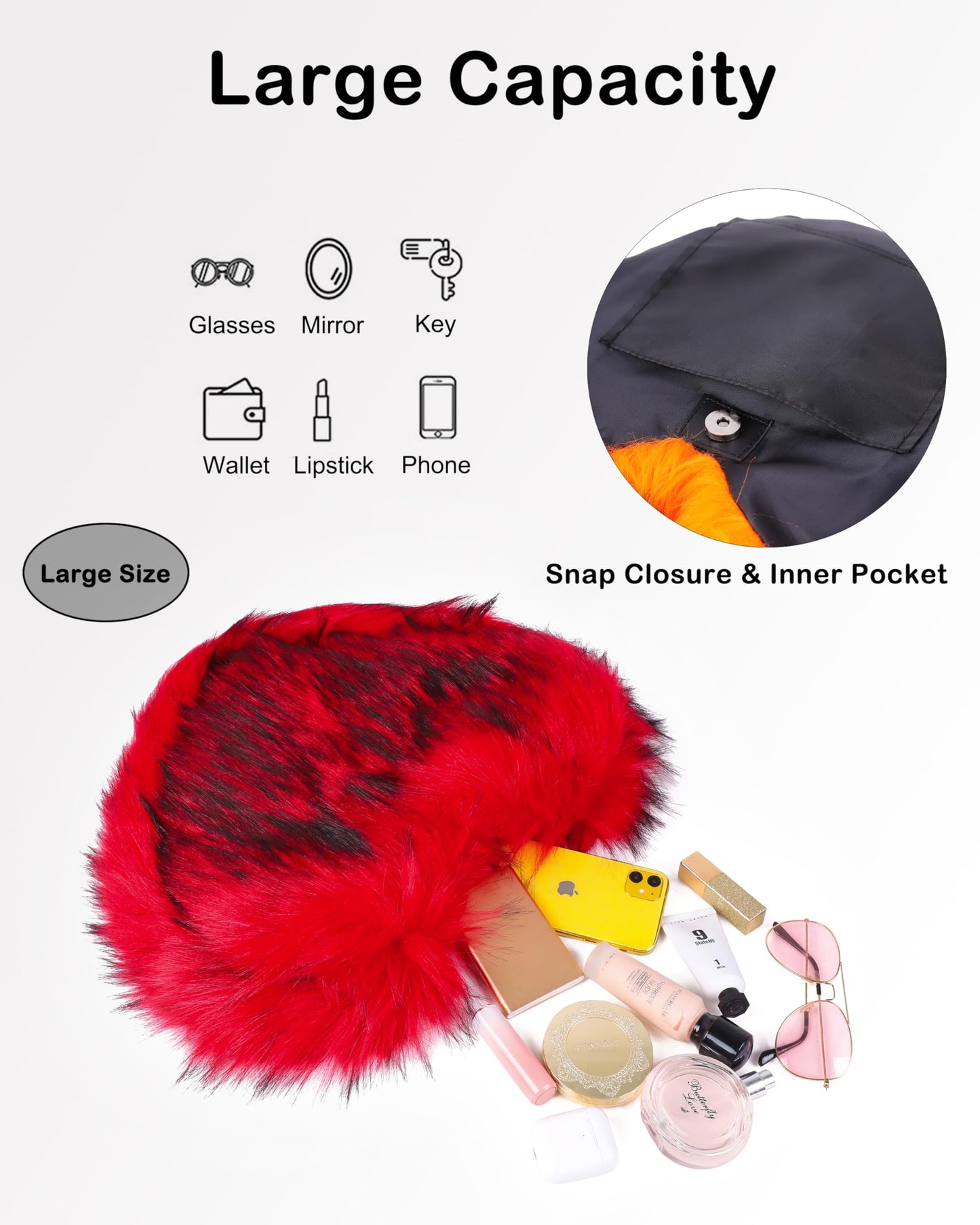 Cookies Heart Shaped Furry Purse for Women Large Soft Shoulder Bag Fluffy Faux Fur Trendy Y2K Girls Handbag