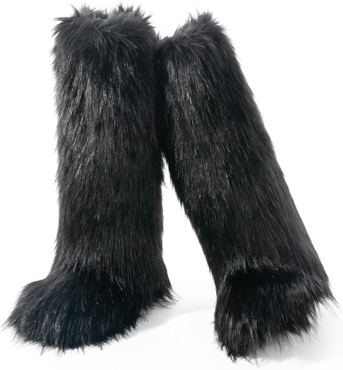 Cookies Women's Faux Fur Boot Furry Fluffy Round Toe Suede Winter Comfy Plush Warm Short Outdoor Indoor Flat Shoes Knee-High Boots