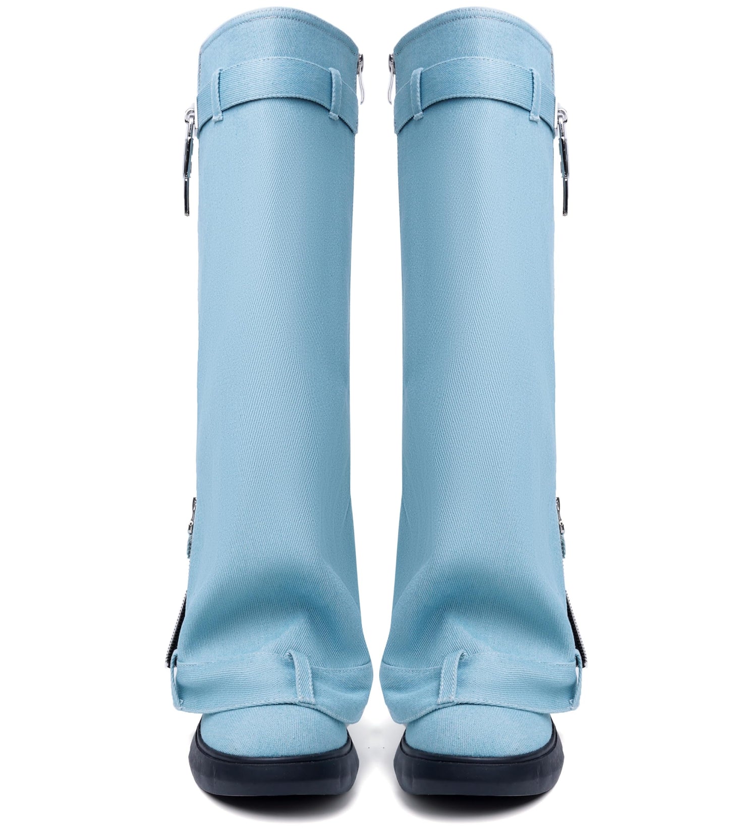 Fold Over Boots for Women Pointy Pull-on Wedge Heel Knee Shark Boot With Side Zipper Padlock Design