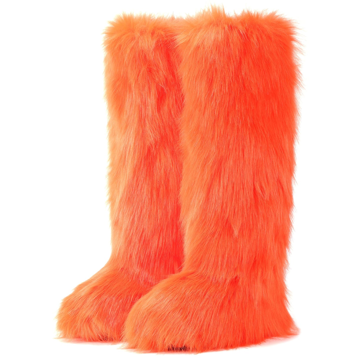 Cookies Women's Faux Fur Boot Furry Fluffy Round Toe Suede Winter Comfy Plush Warm Short Outdoor Indoor Flat Shoes Knee-High Boots