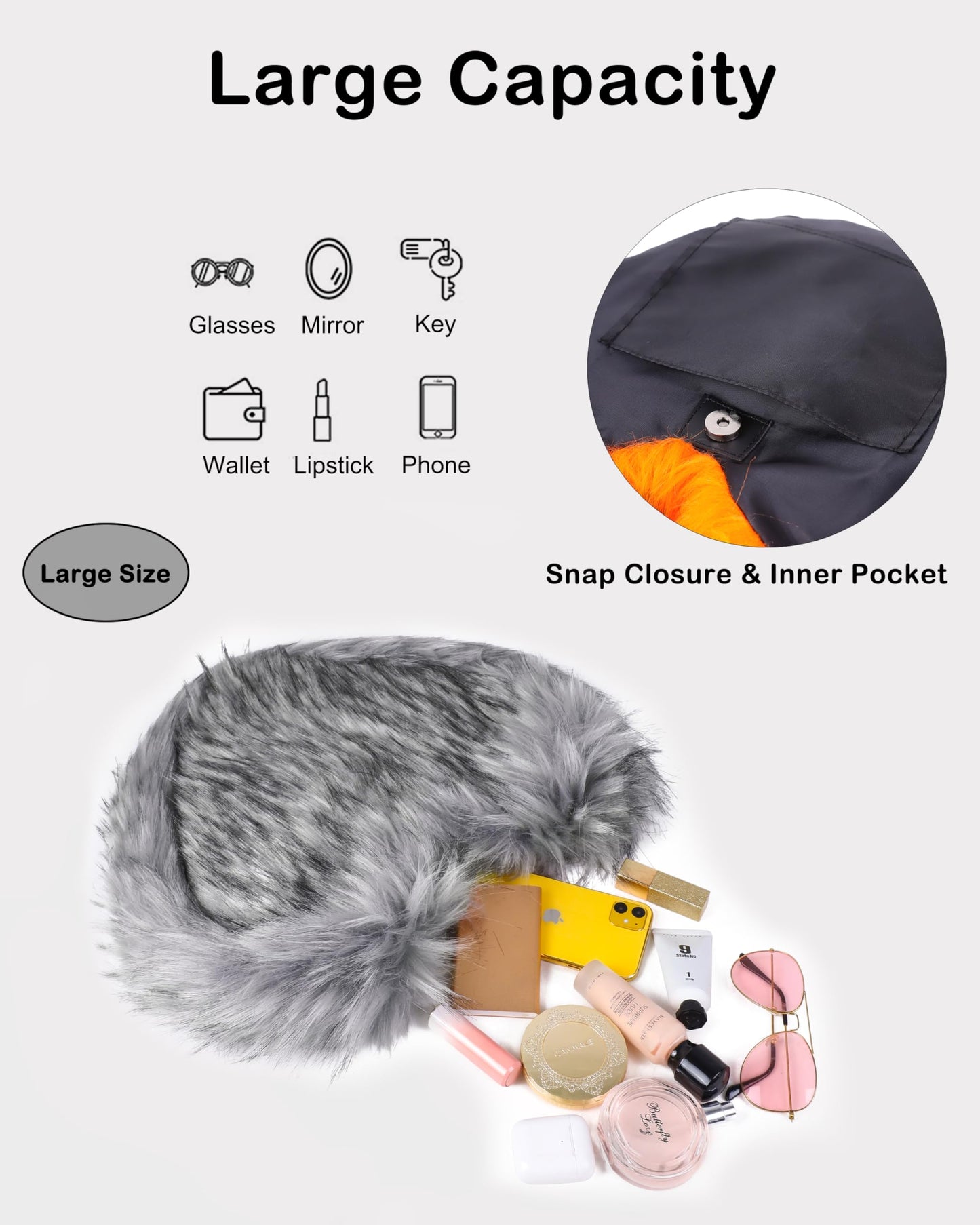 Cookies Heart Shaped Furry Purse for Women Large Soft Shoulder Bag Fluffy Faux Fur Trendy Y2K Girls Handbag