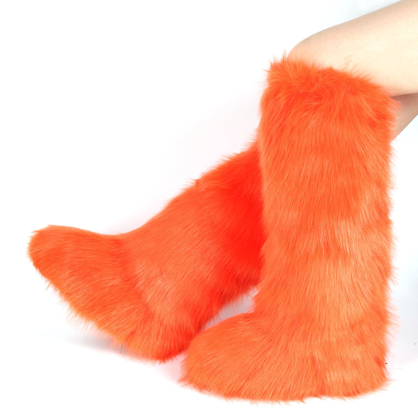 Cookies Women's Faux Fur Boot Furry Fluffy Round Toe Suede Winter Comfy Plush Warm Short Outdoor Indoor Flat Shoes Knee-High Boots