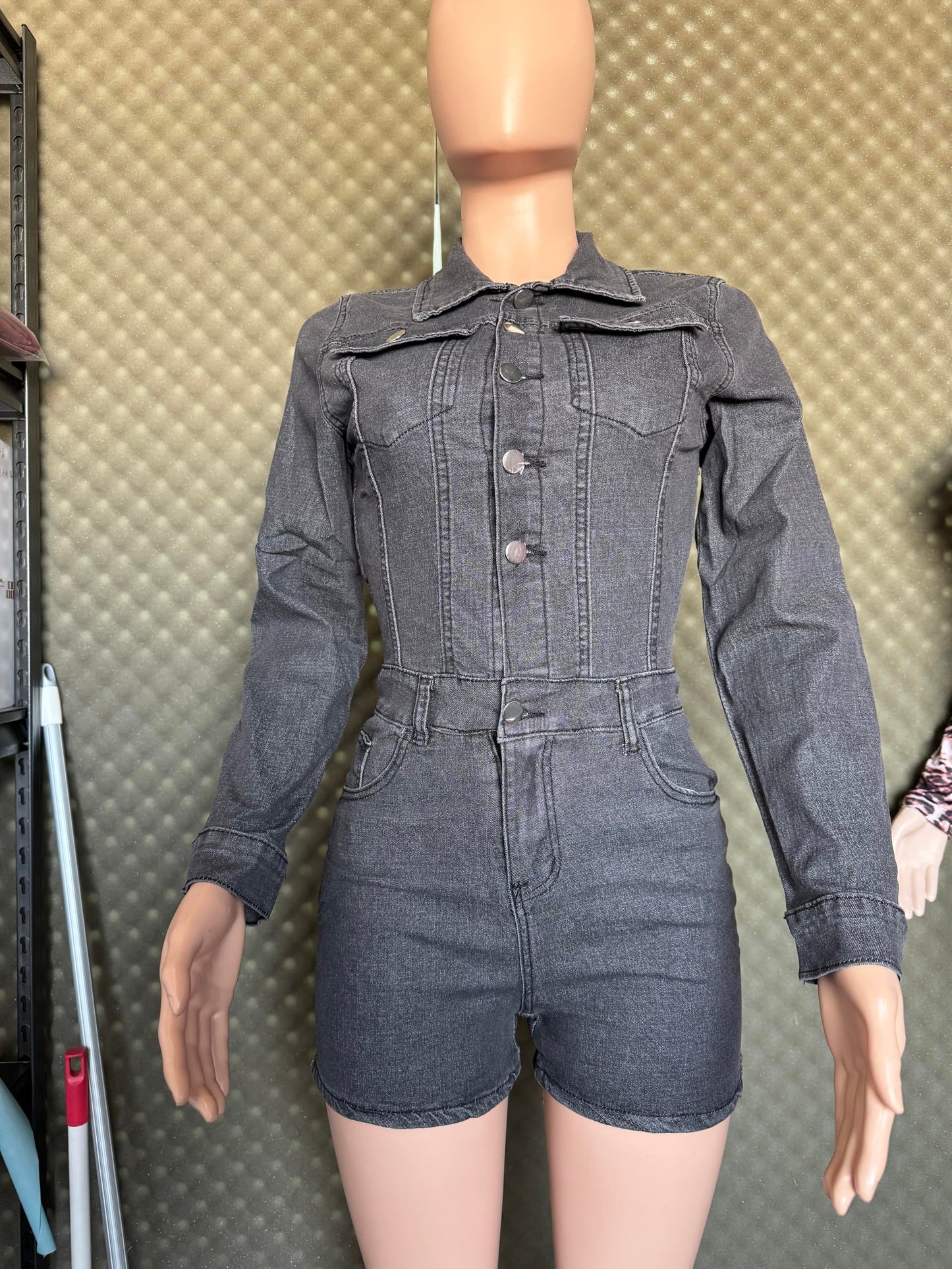Cookies Short Denim Jumpsuit Rompers with Pockets