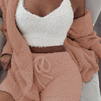 Long Sleeve Crop Tank Top And Drawstring Shorts Pajama Set