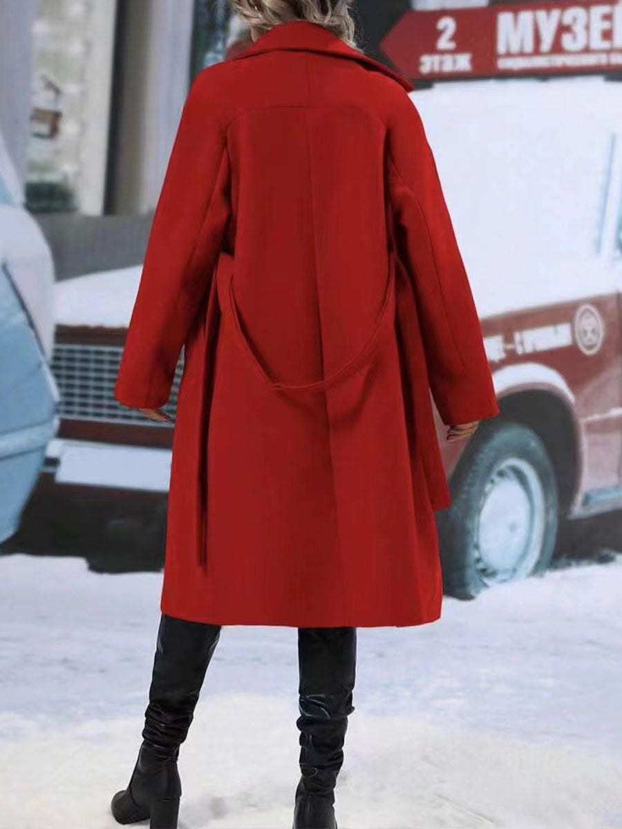 Cookies Trench Coat With Belt Winter Fashion Solid Color Long Jacket Outwear Women Clothing