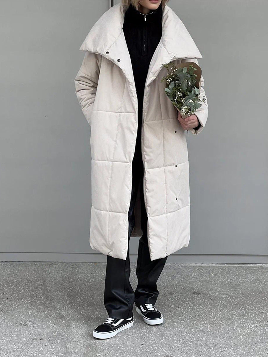 Cookies Fashion Large Lapel Long Coat Winter Warm Cotton Jacket With Pockets