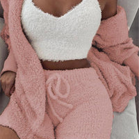 Long Sleeve Crop Tank Top And Drawstring Shorts Pajama Set