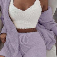 Long Sleeve Crop Tank Top And Drawstring Shorts Pajama Set